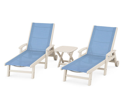 POLYWOOD® Coastal 3-Piece Wheeled Chaise Set in Sand / Poolside Sling