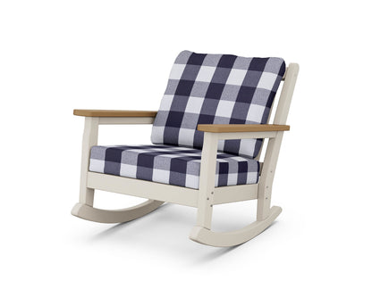 POLYWOOD® Chippendale Deep Seating Rocking Chair in Sand / Natural / Buffalo Plaid Navy