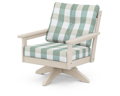 POLYWOOD® Vineyard Deep Seating Swivel Chair in Sand / Buffalo Plaid Glacier Spa