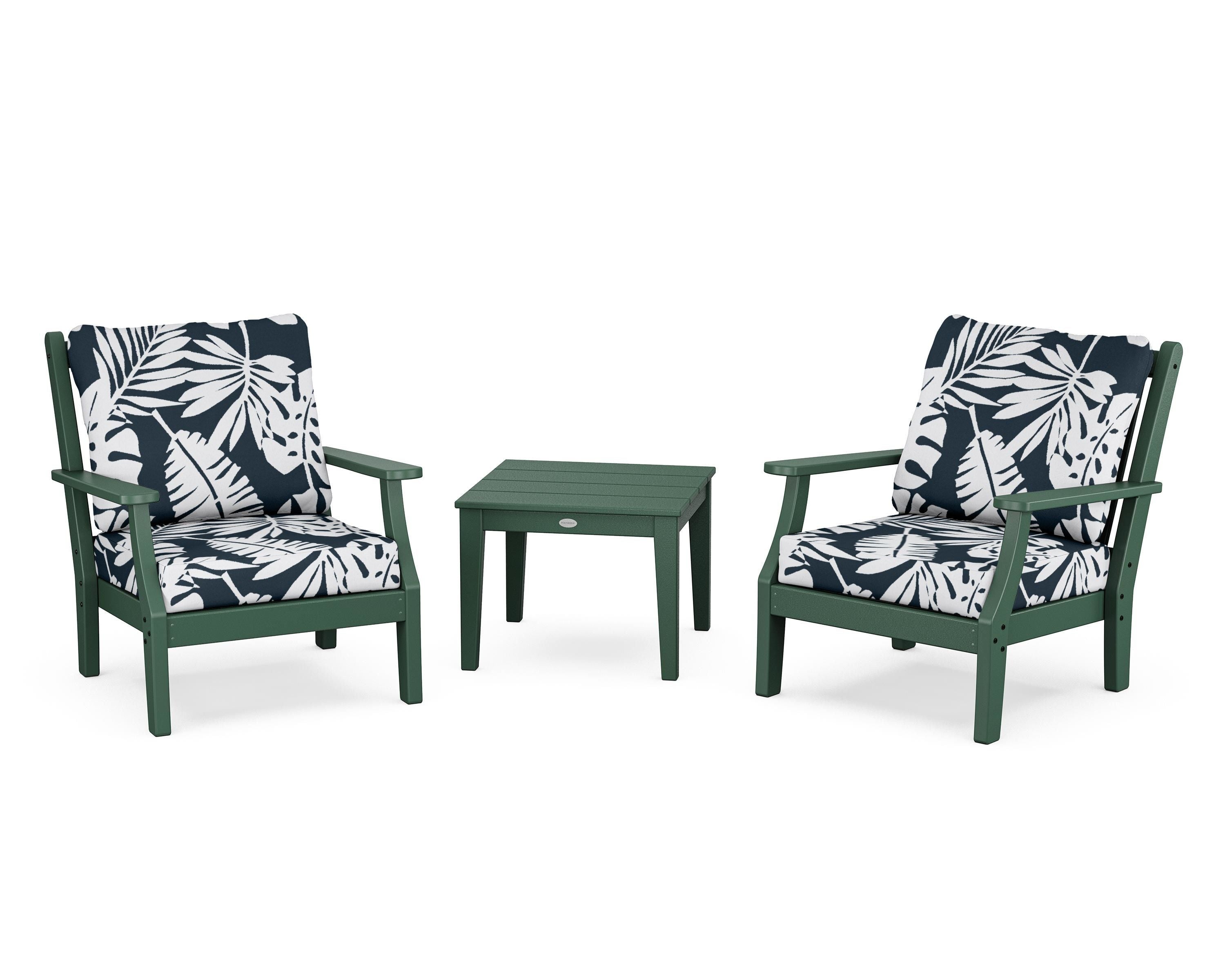 Country Living Wovendale 3-Piece Deep Seating Set in Green / Leaf Marine Indigo