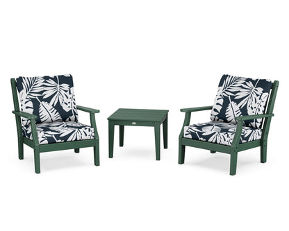 Country Living Wovendale 3-Piece Deep Seating Set in Green / Leaf Marine Indigo