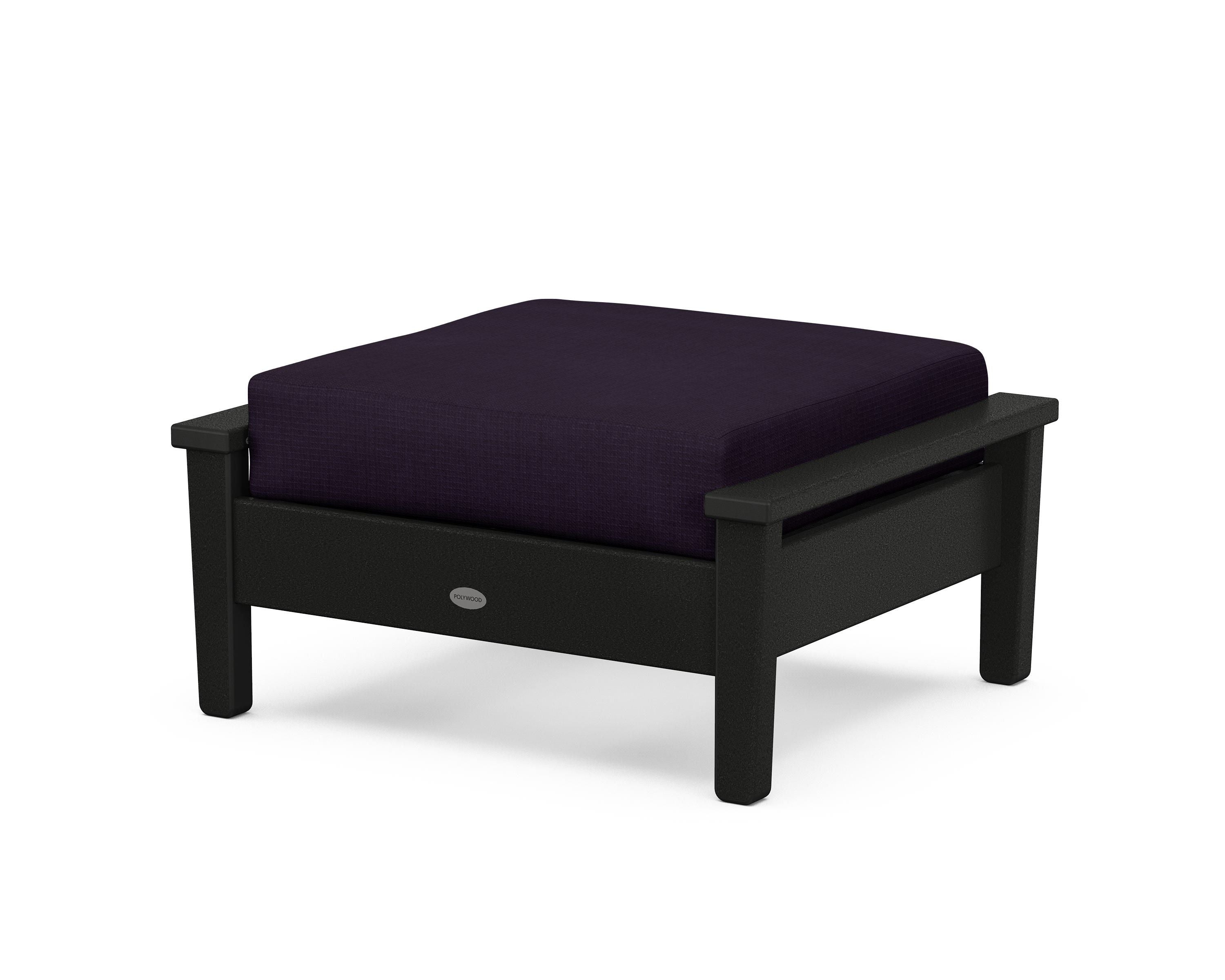 POLYWOOD® Prescott Deep Seating Ottoman in Black / Navy Linen