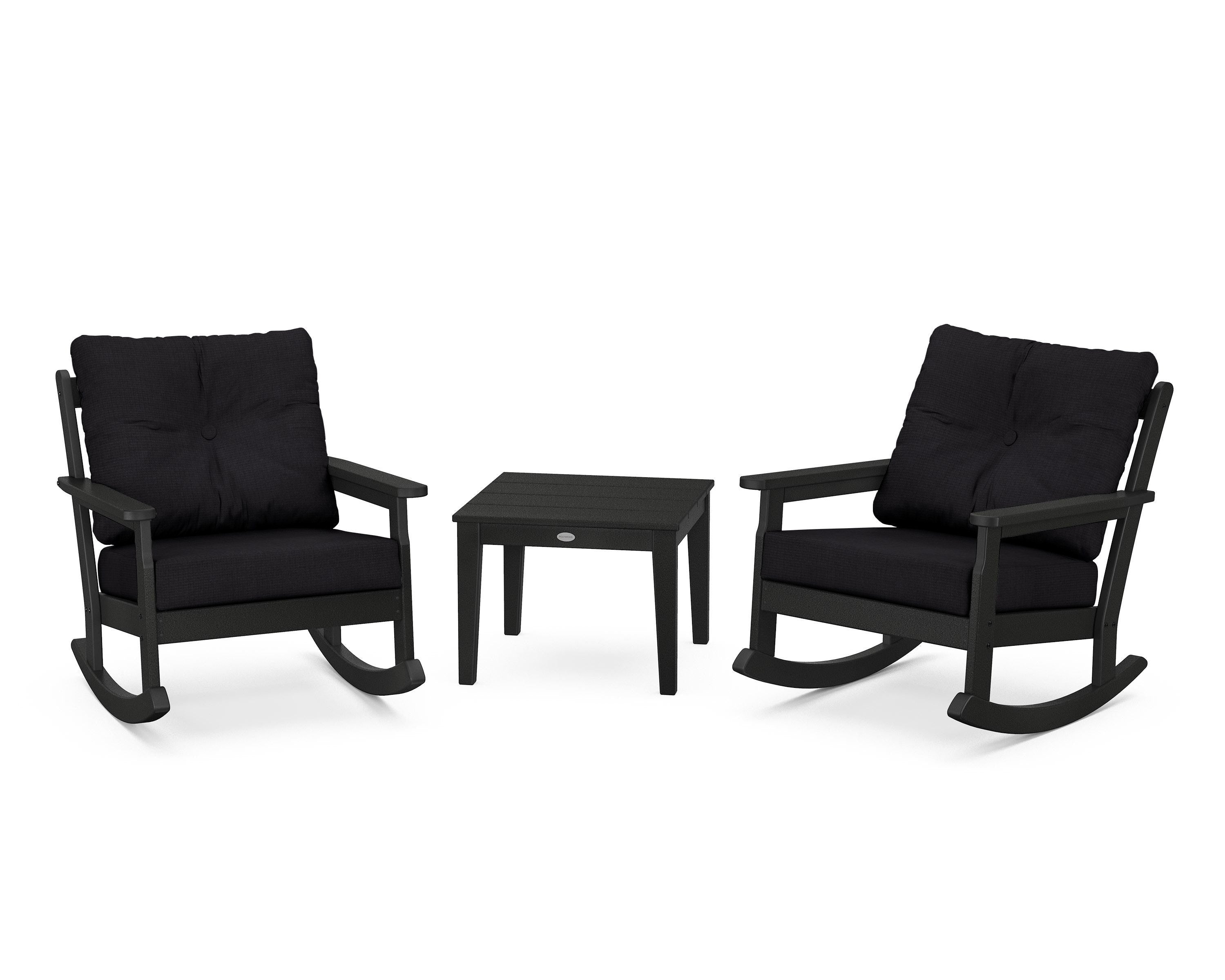 POLYWOOD® Vineyard 3-Piece Deep Seating Rocker Set in Black / Midnight Linen