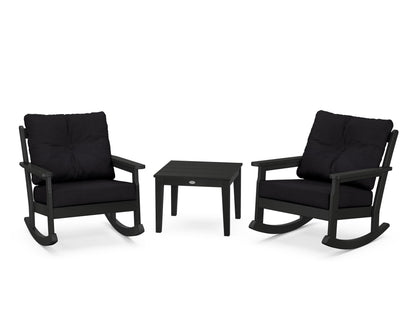 POLYWOOD® Vineyard 3-Piece Deep Seating Rocker Set in Black / Midnight Linen