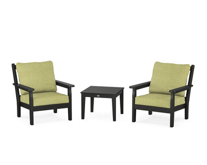 POLYWOOD® Chippendale 3-Piece Deep Seating Set in Black / Chartreuse Boucle