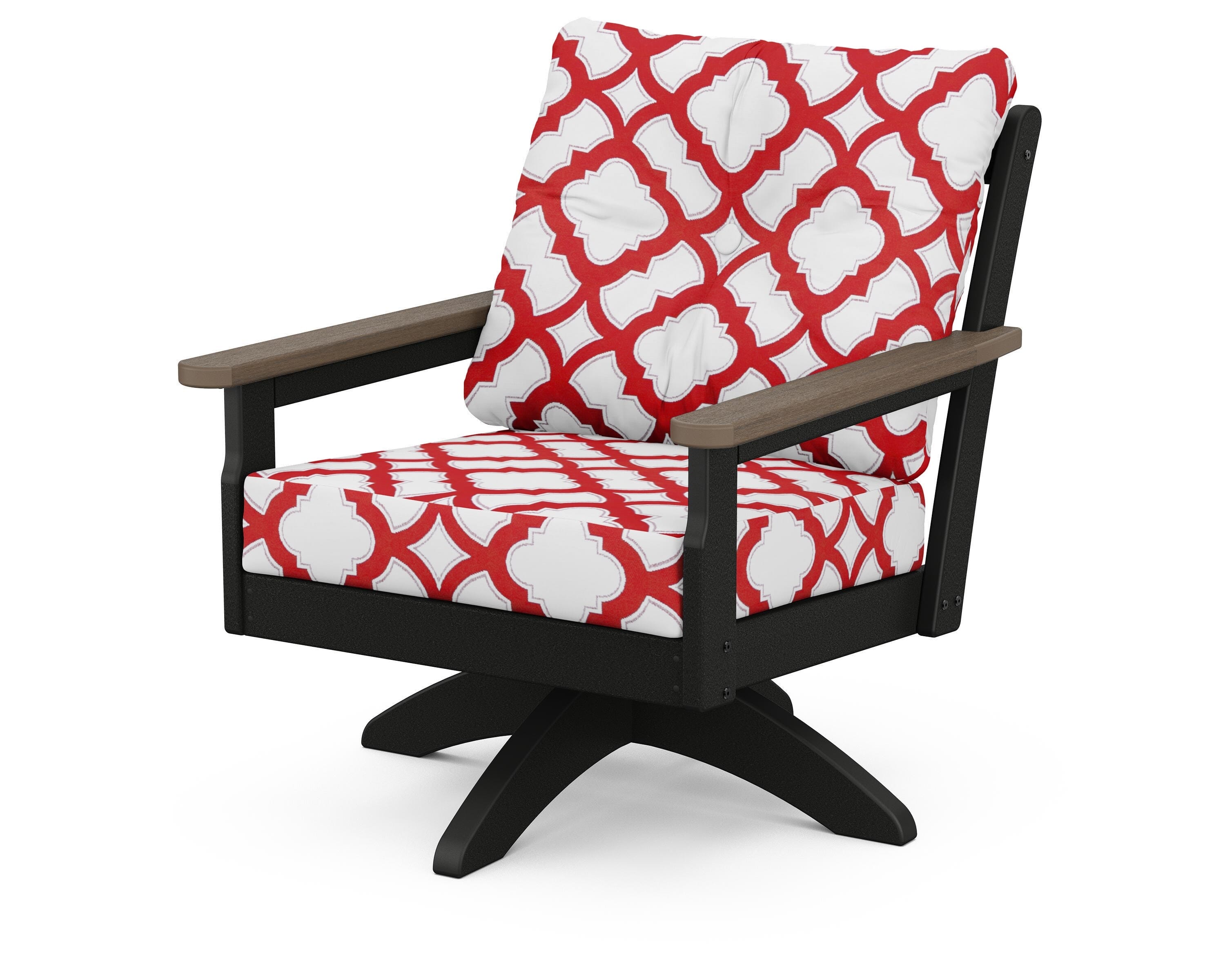 POLYWOOD® Vineyard Deep Seating Swivel Chair in Black / Kona / Trellis Crimson