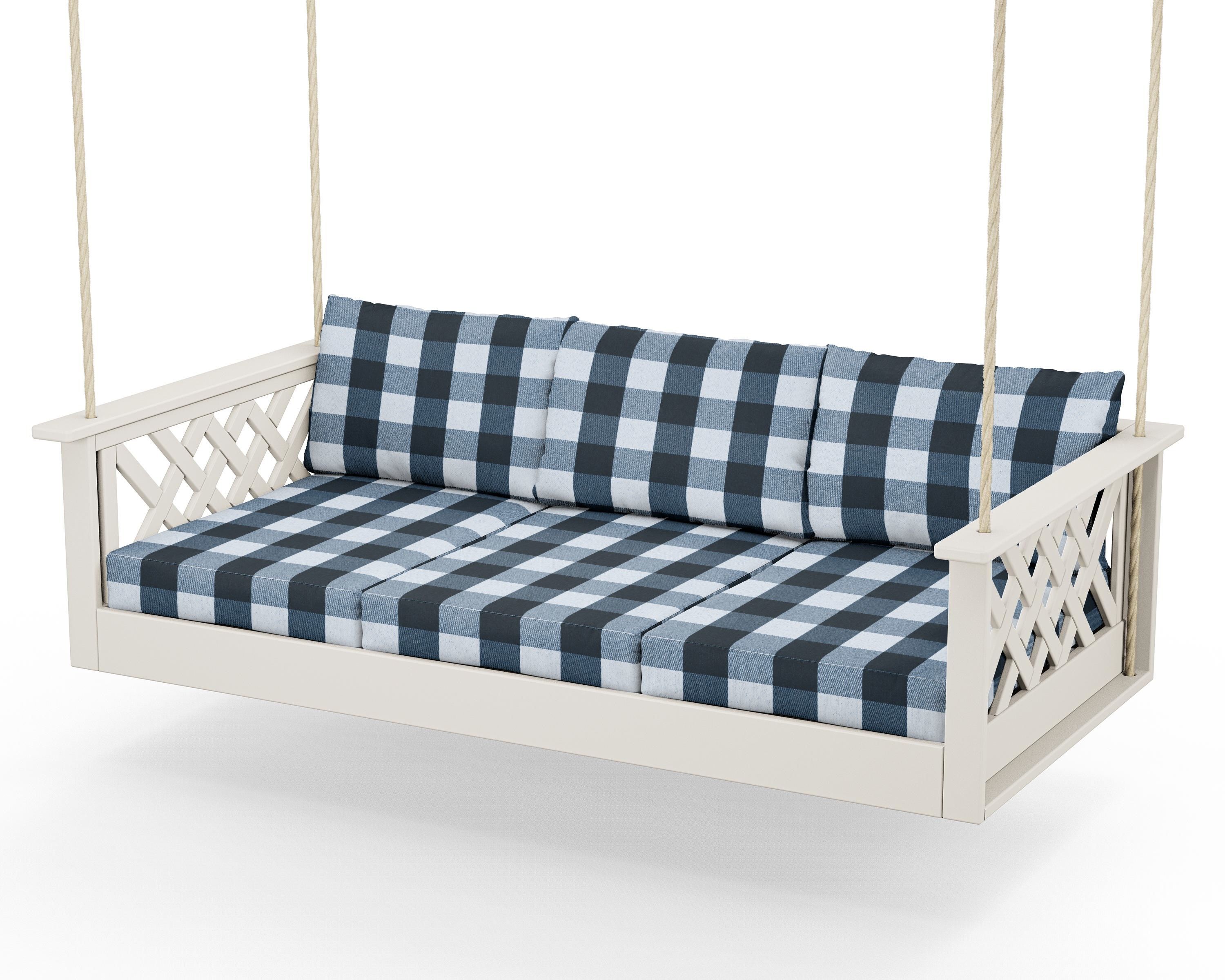 Country Living Wovendale Daybed Swing in Sand / Buffalo Plaid Marine Indigo