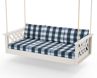 Country Living Wovendale Daybed Swing in Sand / Buffalo Plaid Marine Indigo