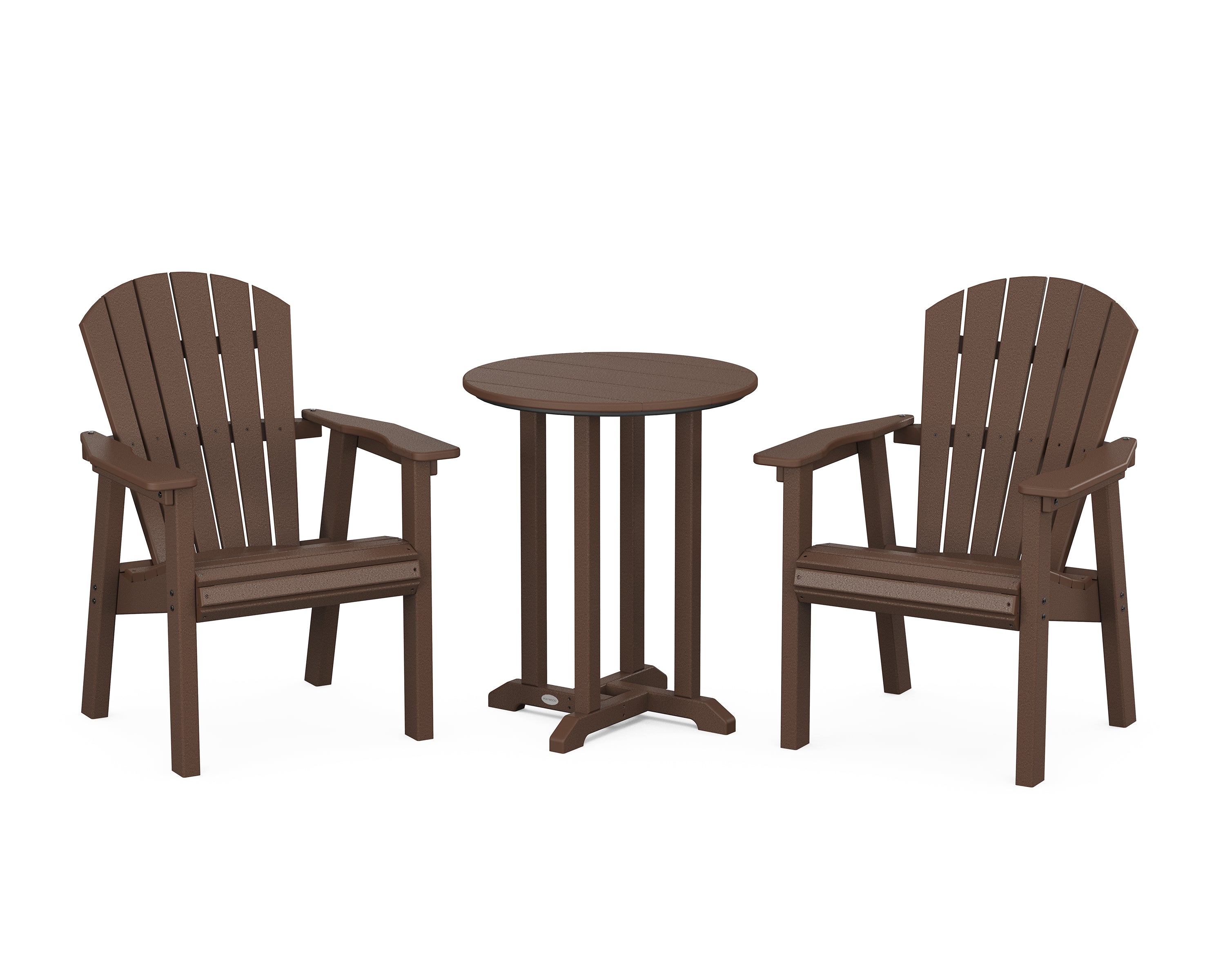 POLYWOOD® Seashell 3-Piece Round Farmhouse Bistro Dining Set in Mahogany