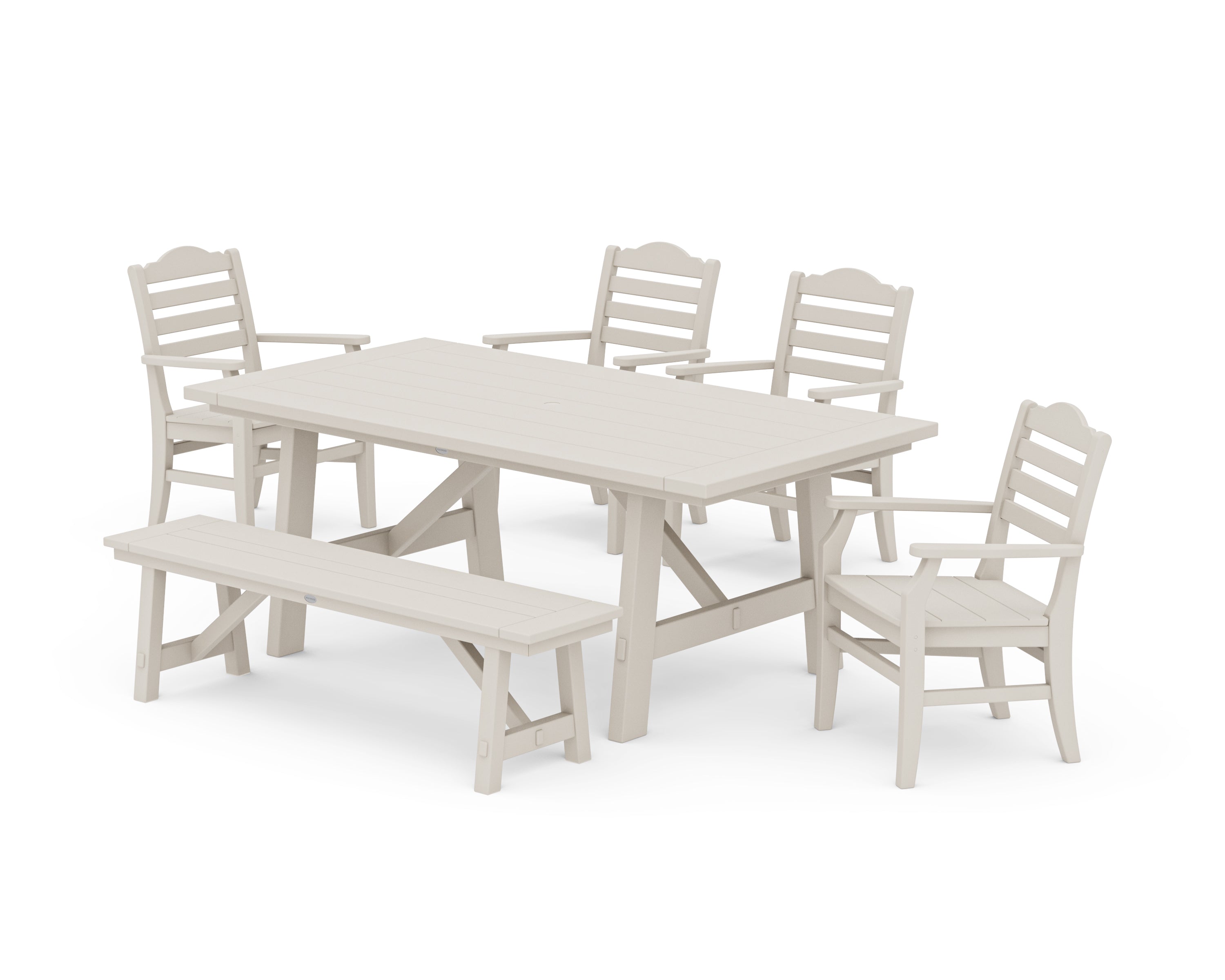 POLYWOOD® Savannah 6-Piece Rustic Farmhouse Dining Set with Bench in Sand