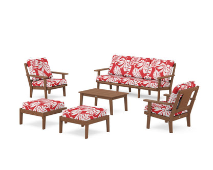 POLYWOOD® Prairie 6-Piece Lounge Sofa Set in Teak / Leaf Crimson