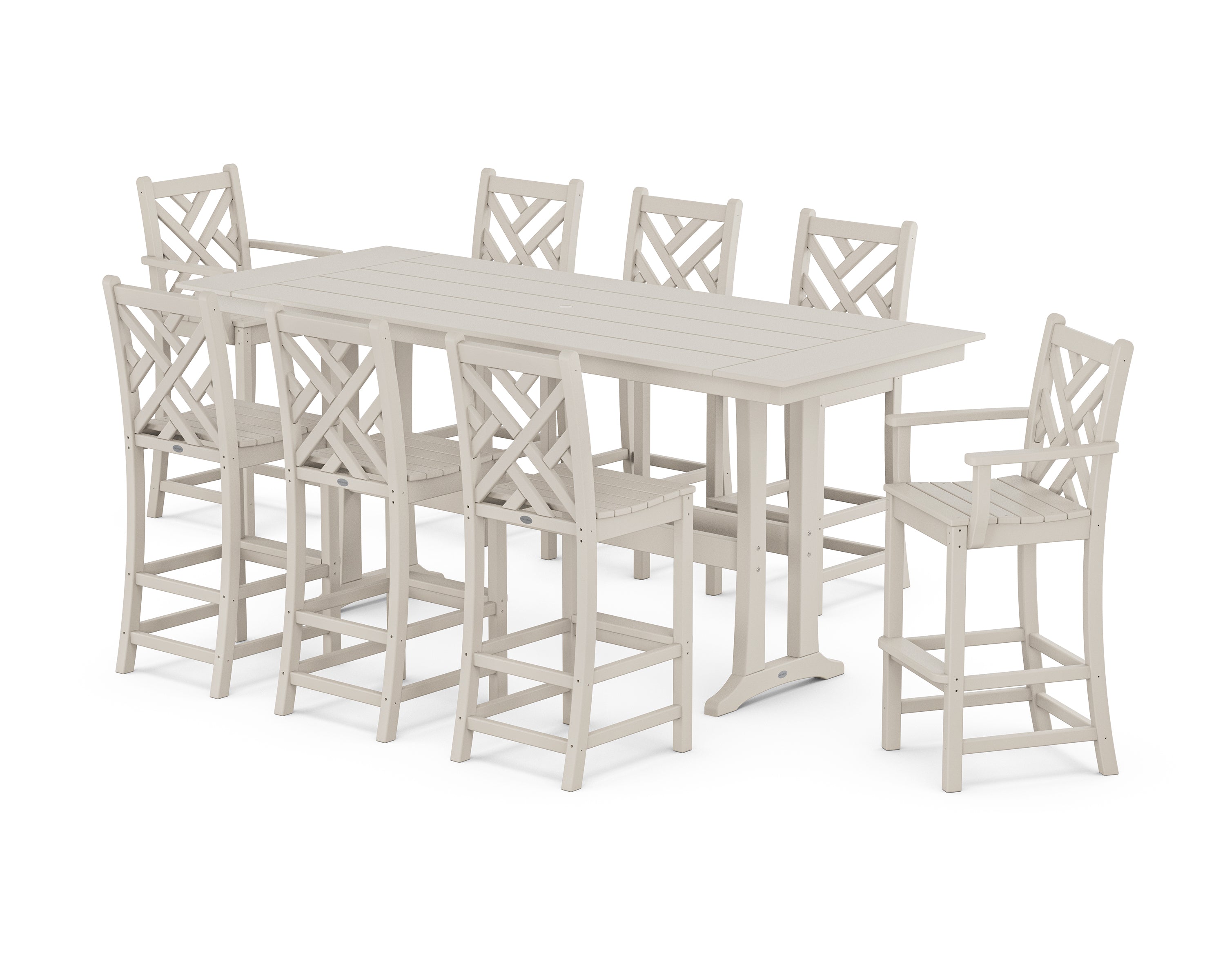 POLYWOOD® Chippendale 9-Piece Farmhouse Bar Set with Trestle Legs in Sand