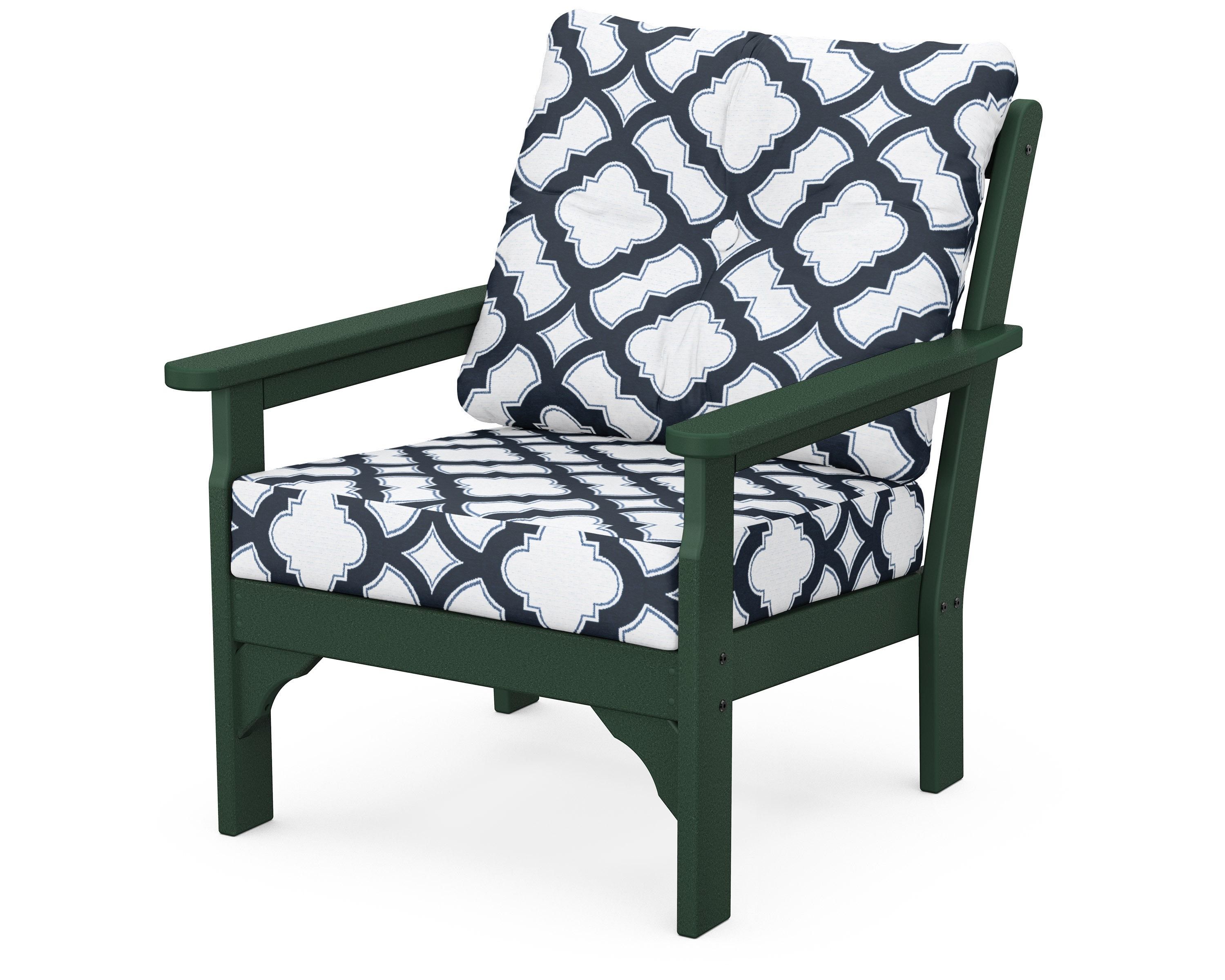 POLYWOOD® Vineyard Deep Seating Chair in Green / Trellis Marine Indigo