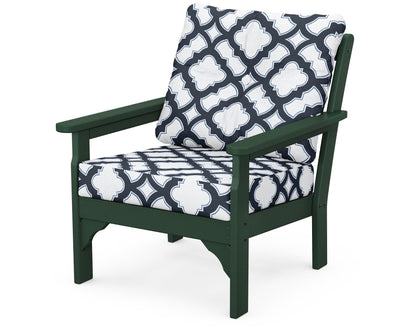 POLYWOOD® Vineyard Deep Seating Chair in Green / Trellis Marine Indigo