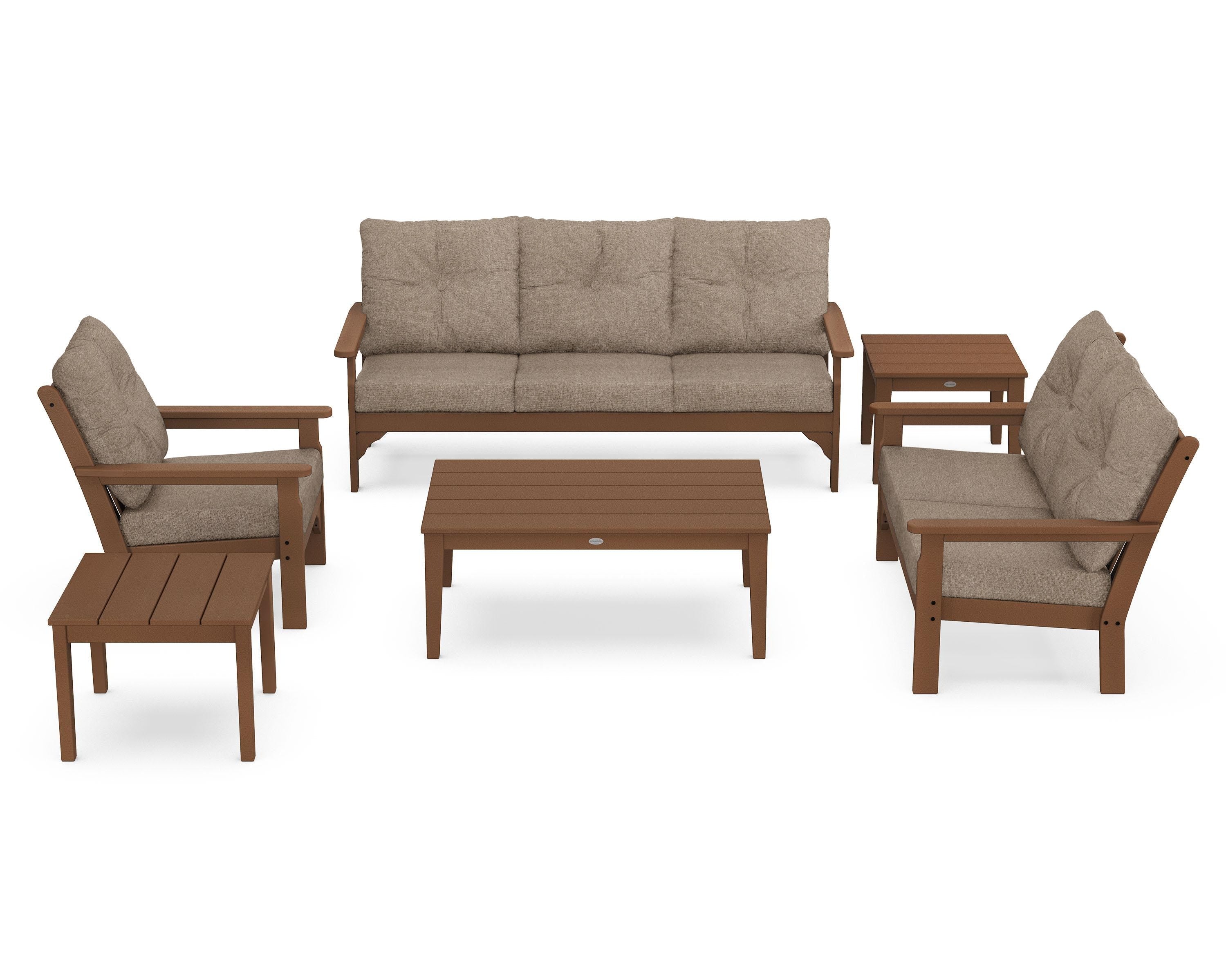 POLYWOOD® Vineyard 6-Piece Deep Seating Set in Teak / Spiced Burlap