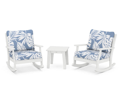 POLYWOOD® Braxton 3-Piece Deep Seating Rocker Set in White / Leaf Sky Blue