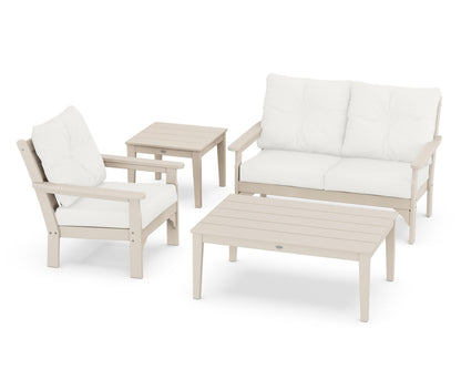 POLYWOOD® Vineyard 4-Piece Deep Seating Set in Sand / Natural Linen