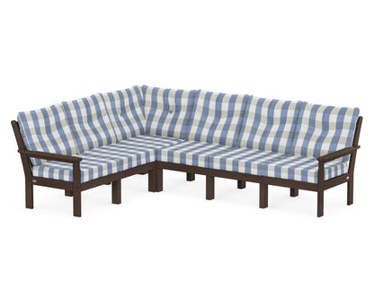 POLYWOOD® Vineyard 6-Piece Sectional in Mahogany / Buffalo Plaid Sky Blue