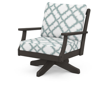 POLYWOOD® Braxton Deep Seating Swivel Chair in Vintage Coffee / Trellis Glacier Spa