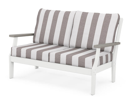 POLYWOOD® Braxton Deep Seating Loveseat in White / Driftwood / Cabana Stripe Grey Mist