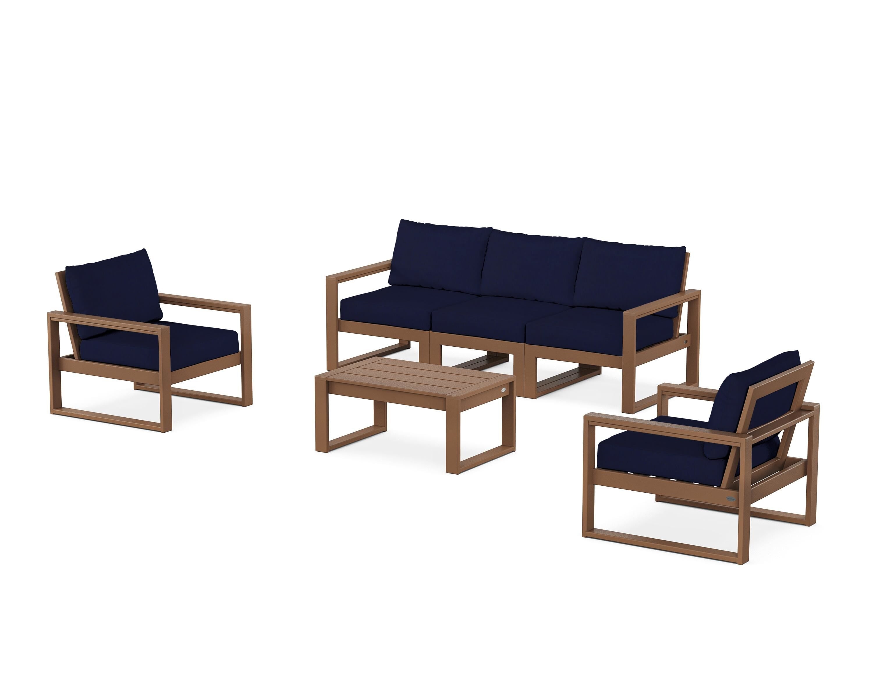 POLYWOOD® EDGE Sectional 4-Piece Deep Seating Set with Sofa in Teak / Navy