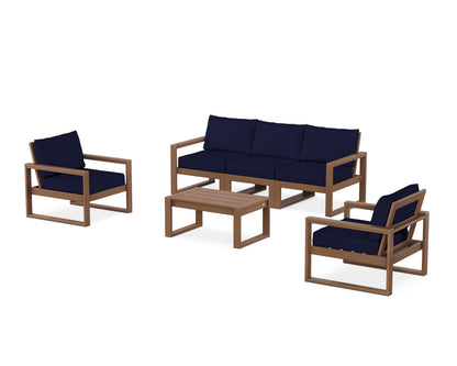 POLYWOOD® EDGE Sectional 4-Piece Deep Seating Set with Sofa in Teak / Navy