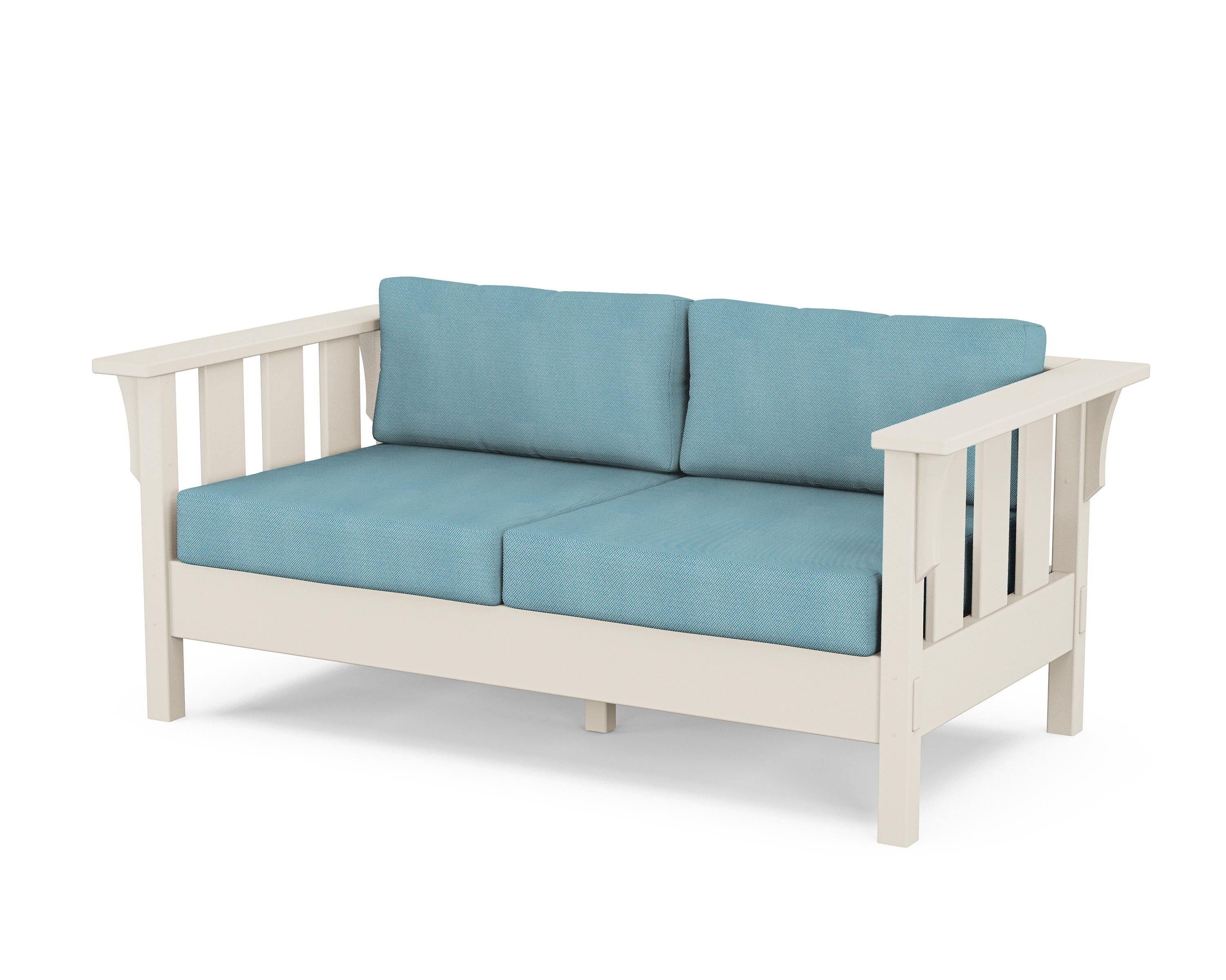 Martha Stewart by POLYWOOD® Acadia Deep Seating Loveseat in Sand / Lattice Sky Blue