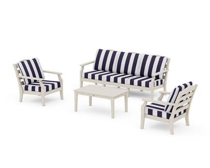 Draper James™ by  POLYWOOD® Savannah 4-Piece Deep Seating Set with Sofa in Sand / Cabana Stripe Navy