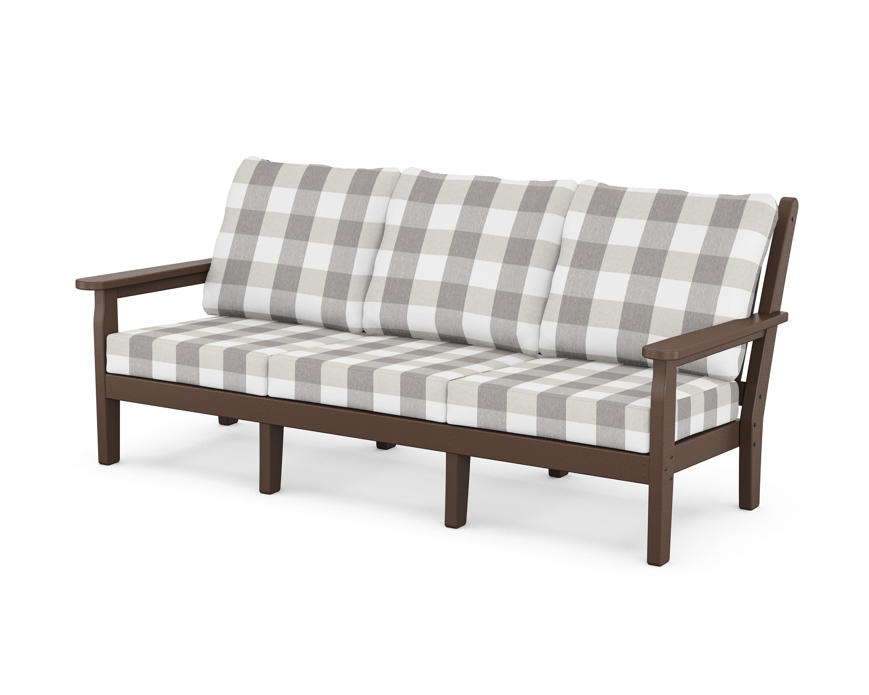 POLYWOOD® Chippendale Deep Seating Sofa in Mahogany / Buffalo Plaid Grey Mist