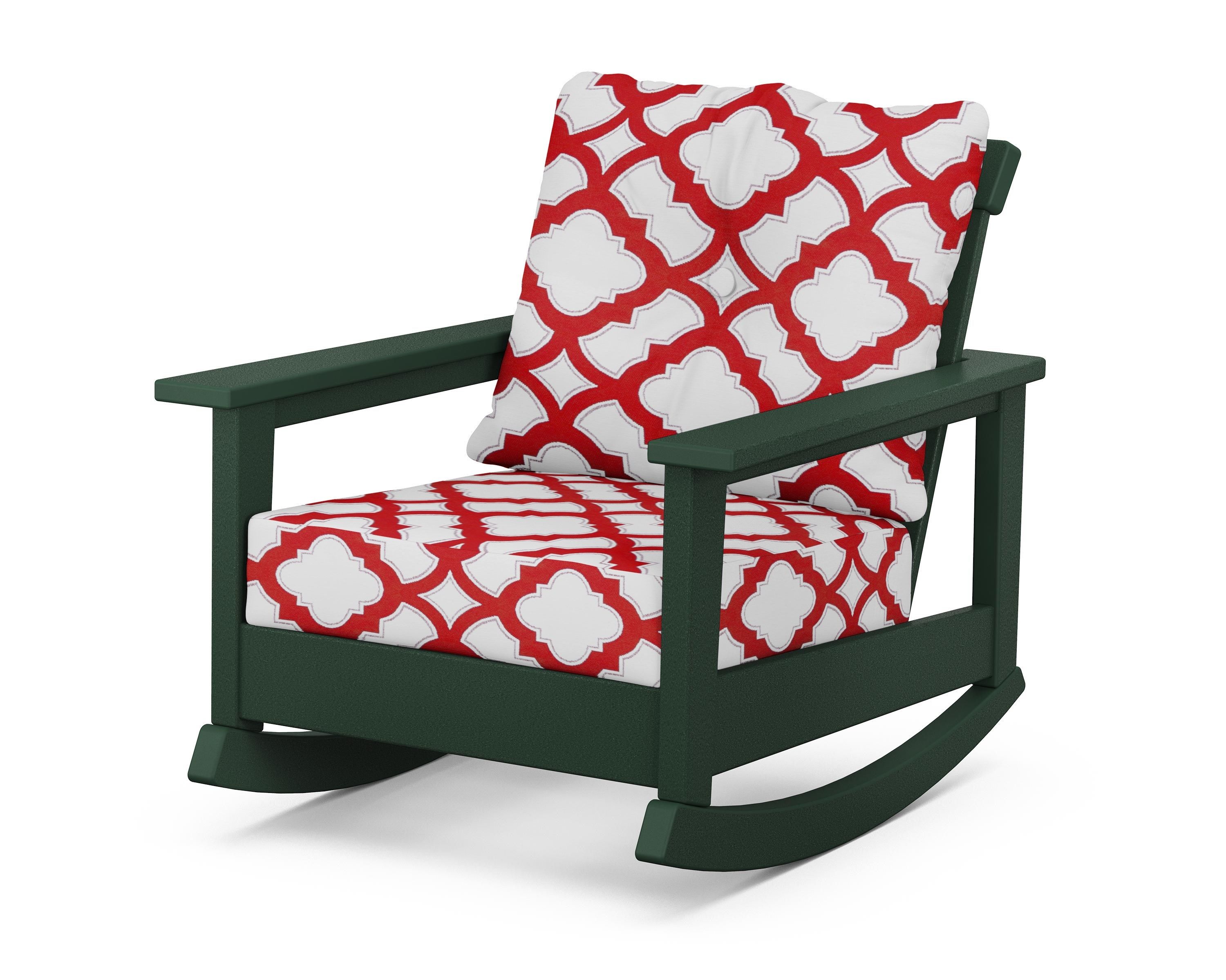 POLYWOOD® Prescott Deep Seating Rocking Chair in Green / Trellis Crimson