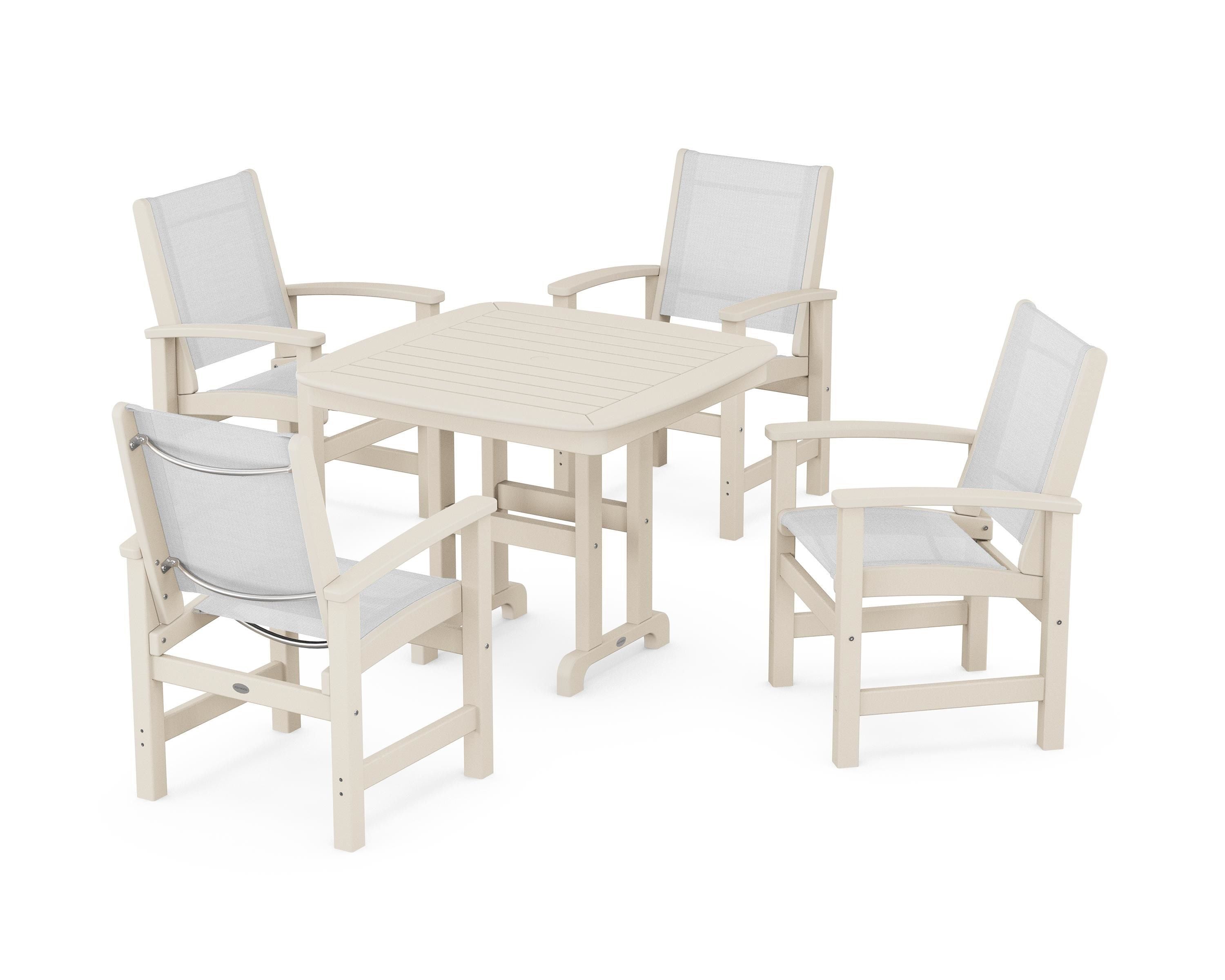 POLYWOOD® Coastal 5-Piece Dining Set in Sand / White Sling