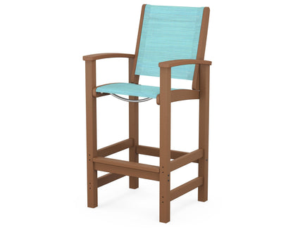 POLYWOOD® Coastal Bar Chair in Teak / Dupioni Aquamarine Sling