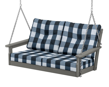 POLYWOOD® Vineyard Deep Seating Swing in Slate Grey / Buffalo Plaid Marine Indigo