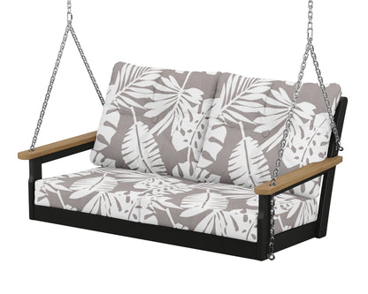 POLYWOOD® Vineyard Deep Seating Swing in Black / Natural / Leaf Grey Mist