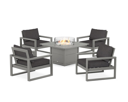 POLYWOOD® EDGE Sectional 5-Piece Deep Seating Set with Fire Pit Table in Slate Grey / Ash Charcoal