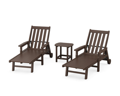 POLYWOOD® Vineyard 3-Piece Chaise with Arms and Wheels Set in Mahogany