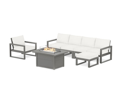 POLYWOOD® EDGE Sectional Lounge and Fire Pit Set in Slate Grey / Natural Linen
