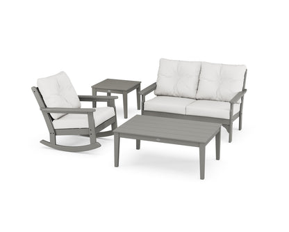 POLYWOOD® Vineyard 4-Piece Deep Seating Rocker Set in Slate Grey / Natural Linen