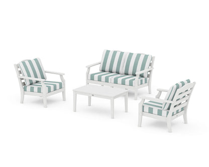 Draper James™ by  POLYWOOD® Savannah 4-Piece Deep Seating Set with Loveseat in White / Cabana Stripe Glacier Spa