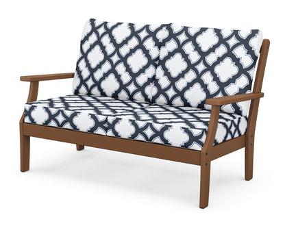 POLYWOOD® Braxton Deep Seating Loveseat in Teak / Trellis Marine Indigo