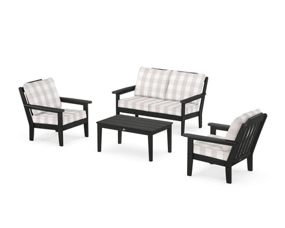 Country Living Cottage 4-Piece Deep Seating Set with Loveseat in Black / Buffalo Plaid Dune Burlap