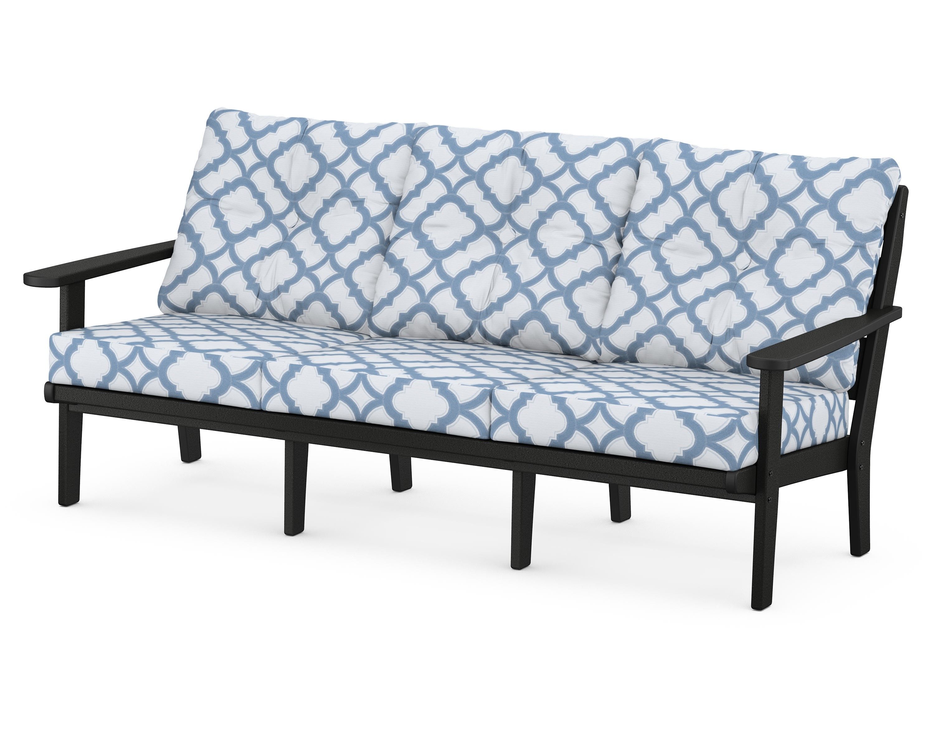 POLYWOOD® Lakeside Deep Seating Sofa in Black / Trellis Sky Blue