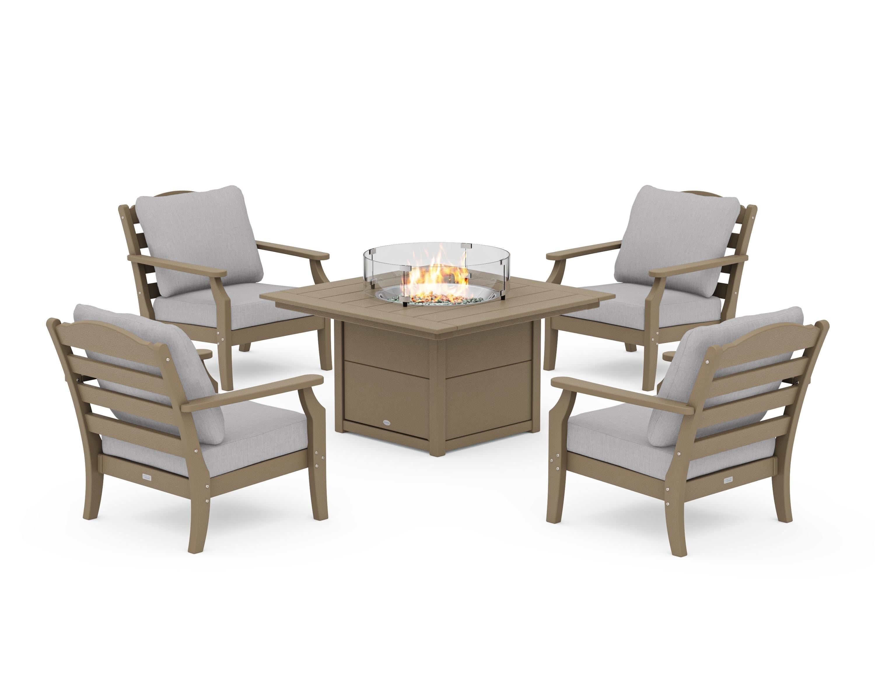 Draper James™ by  POLYWOOD® Savannah 5-Piece Deep Seating Set with Fire Pit Table in Vintage Sahara / Granite