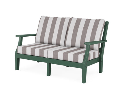 Martha Stewart by POLYWOOD® Chinoiserie Deep Seating Loveseat in Green / Cabana Stripe Grey Mist