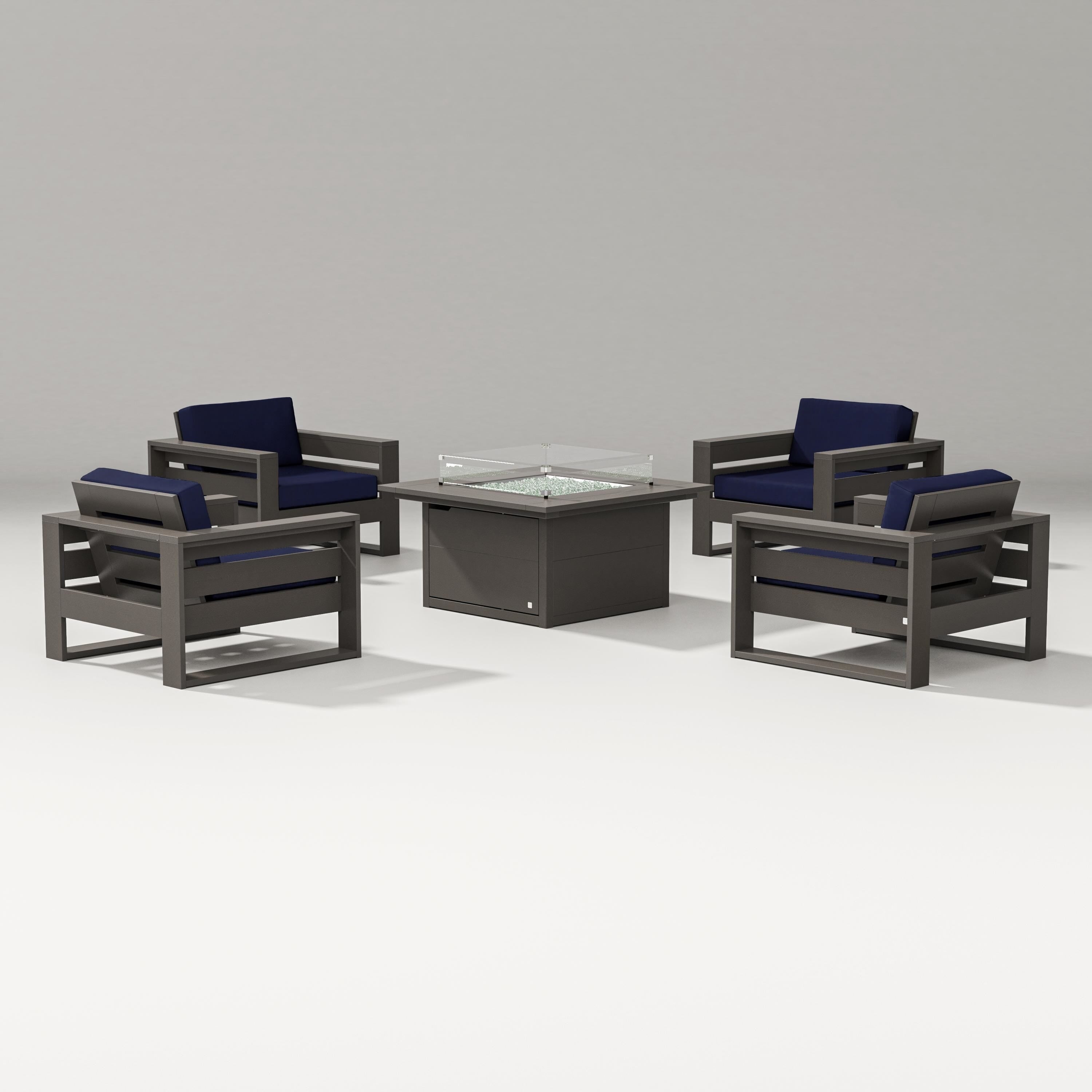 PW Designer Series Latitude 5-Piece Lounge Fire Table Set in Vintage Coffee / Navy