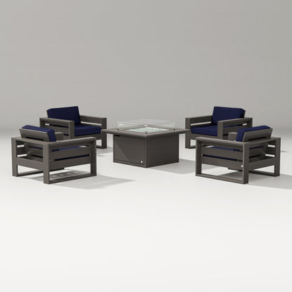 PW Designer Series Latitude 5-Piece Lounge Fire Table Set in Vintage Coffee / Navy