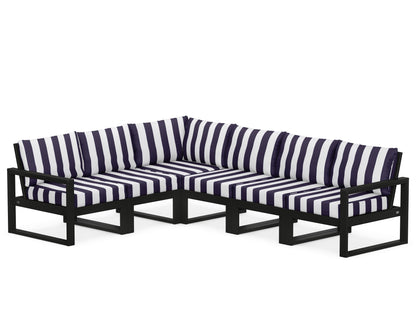 POLYWOOD® EDGE 6-Piece Modular Deep Seating Set in Black / Cabana Stripe Navy