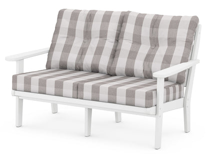 POLYWOOD® Lakeside Deep Seating Loveseat in White / Buffalo Plaid Grey Mist