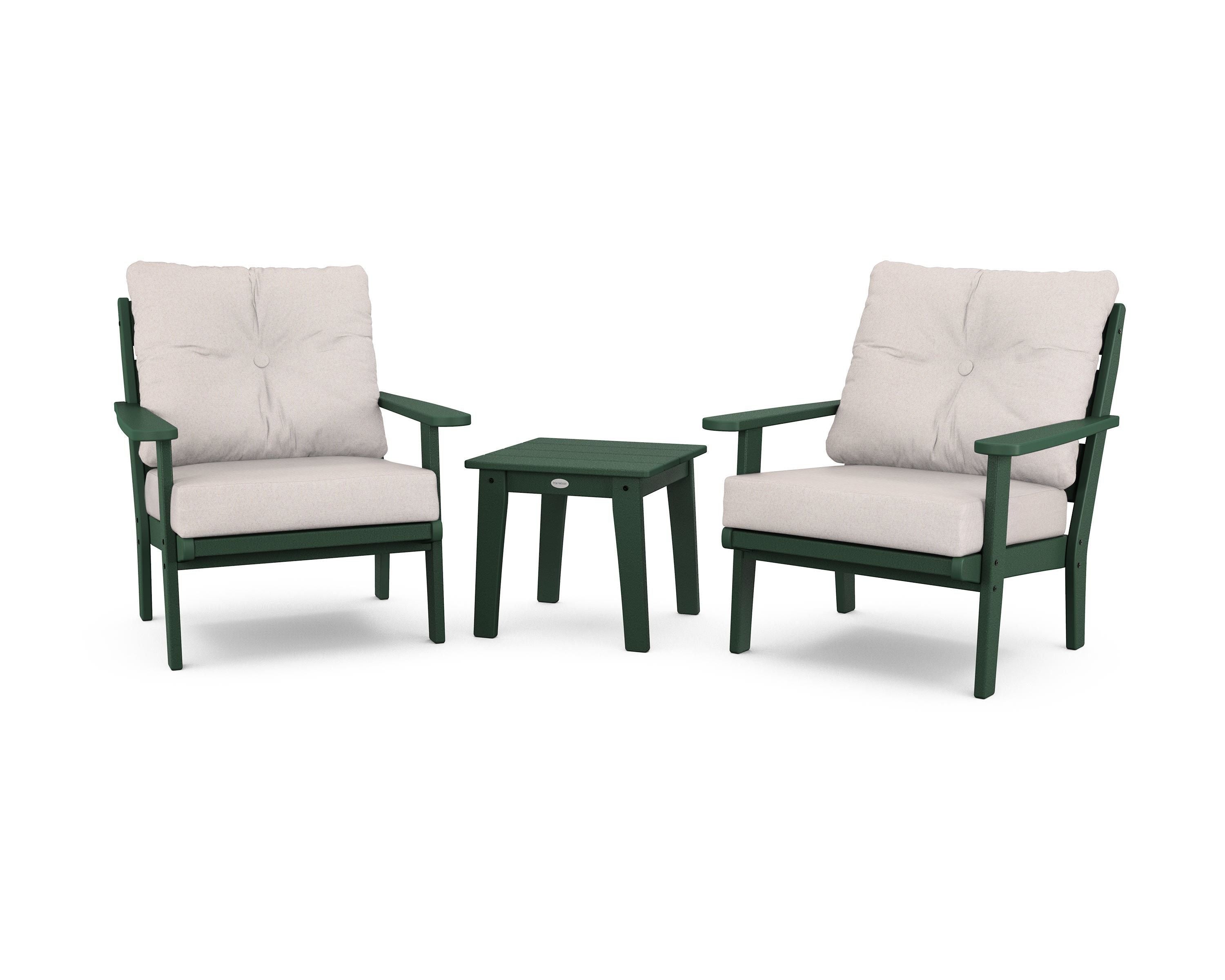 POLYWOOD® Lakeside 3-Piece Deep Seating Chair Set in Green / Dune Burlap