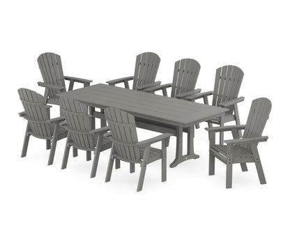 POLYWOOD® Nautical 9-Piece Curveback Adirondack Farmhouse Dining Set with Trestle Legs in Slate Grey